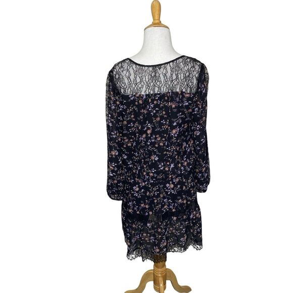 Joie Auggie Dress Silk Floral Lace V Neck Black Blouson Womens Size Medium - Picture 7 of 9